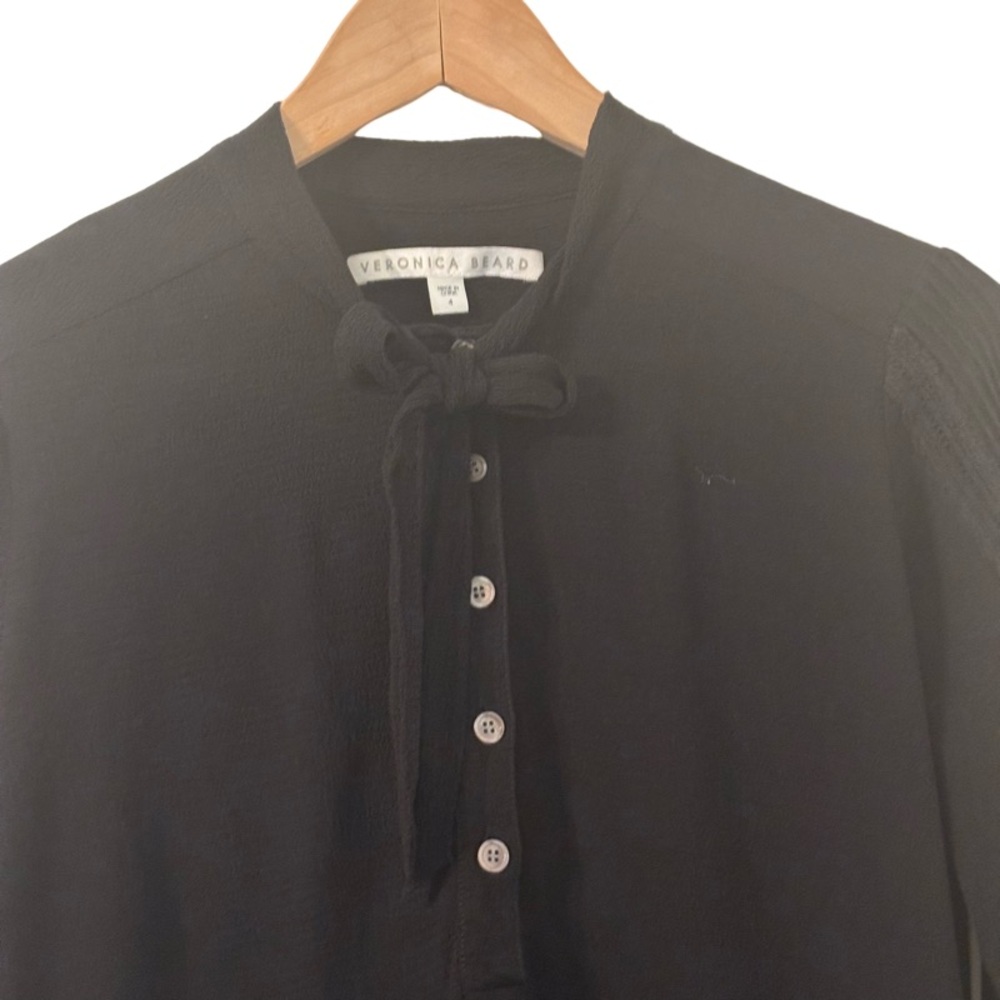 Veronica Beard Eva Tie Neck Lace Accent Blouse in Black Size 4 - Picture 9 of 13
